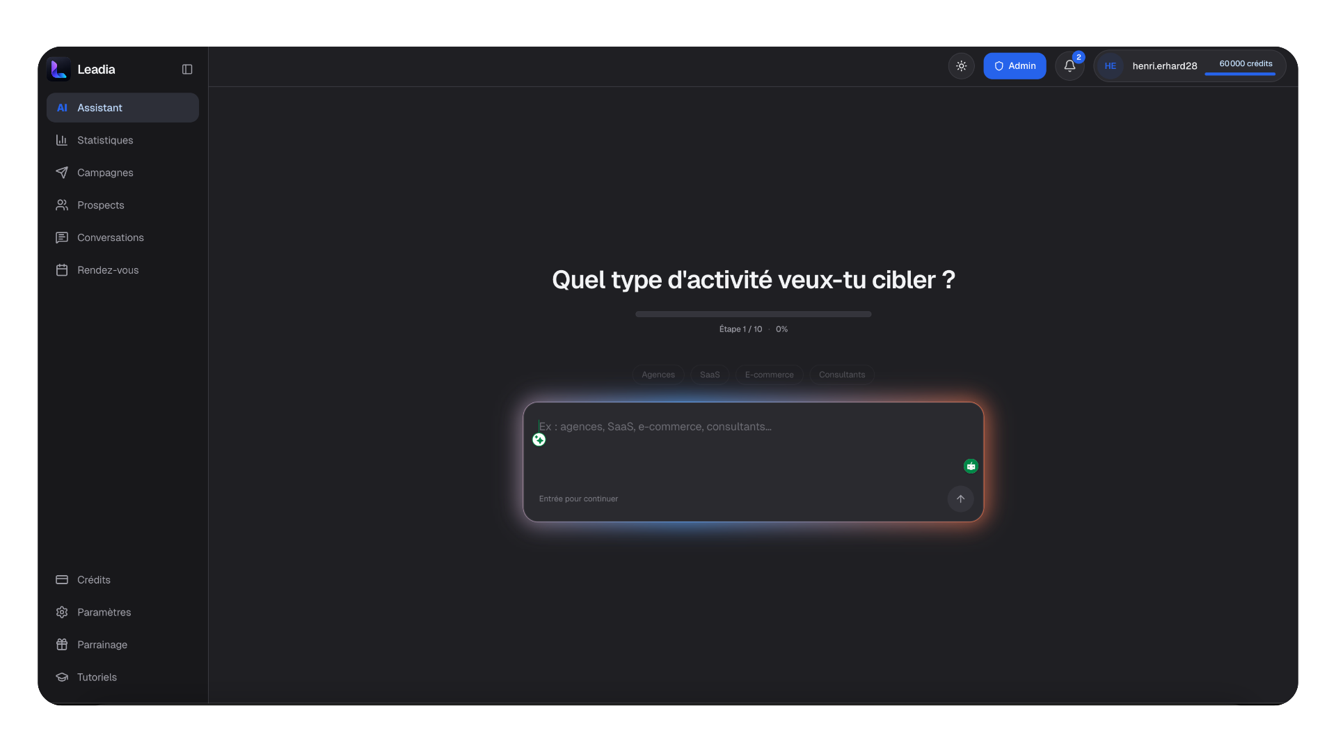 Cockpit Leadia.AI — assistant IA de prospection